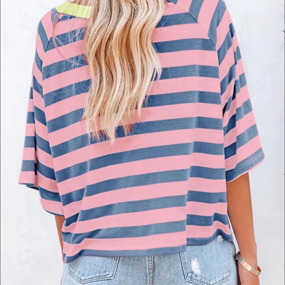 Striped Pink and Blue Women Tee - Picture 2 of 2